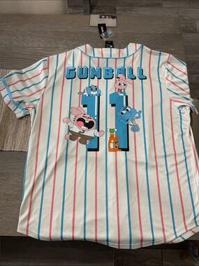 Cartoon Network Gumball Striped Short Sleeve Tee in White, Blue & Pink